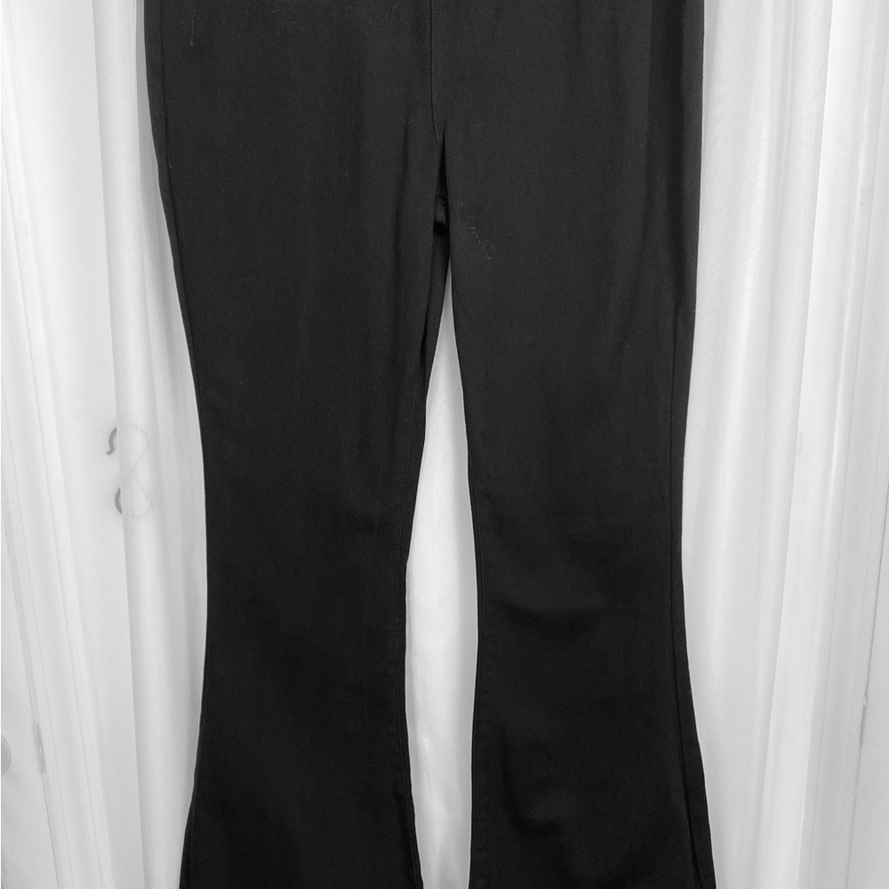 Boohoo Blue Black Feather Trim Flare Jeans